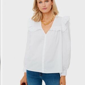 Tuckernuck Pomander Place White Ruffle Ellianna Cotton Button Down Blouse Medium